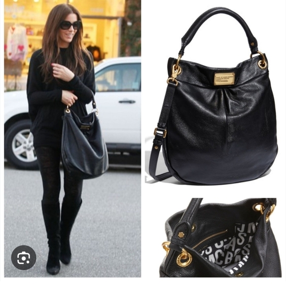 MARC BY MARC JACOBS BLACK PEBBLED LEATHER. Q HILLIER CLASSIC HOBO. GOLD PLATED. - Picture 15 of 15